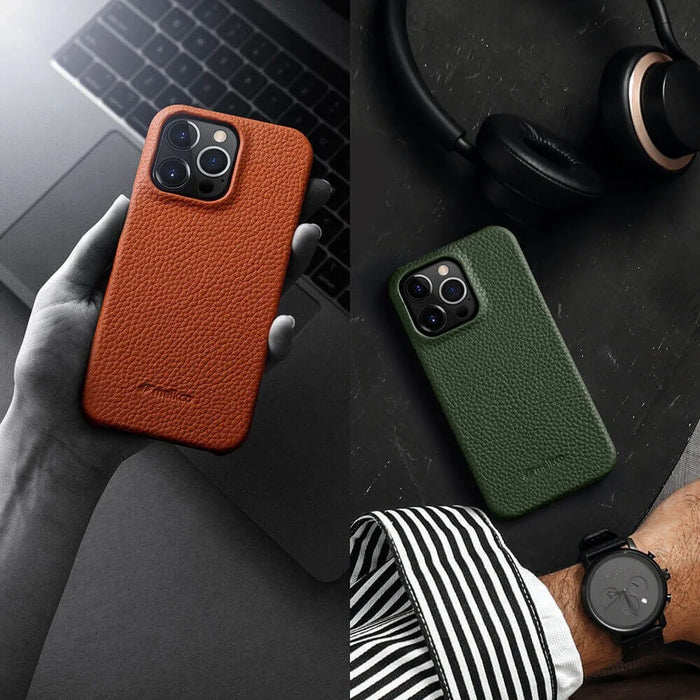 MELKCO For iPhone 14 Pro Genuine Cow Leather + PC Phone Cover Anti-scratch Case - Orange - 3