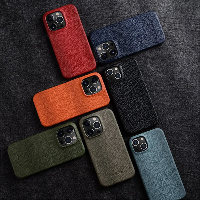 MELKCO For iPhone 14 Pro Genuine Cow Leather + PC Phone Cover Anti-scratch Case - Orange - 7