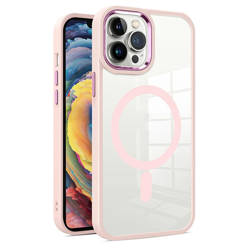 For iPhone 15 Pro Transparent Back Cover Compatible with MagSafe PC+TPU Phone Case - Pink - 1