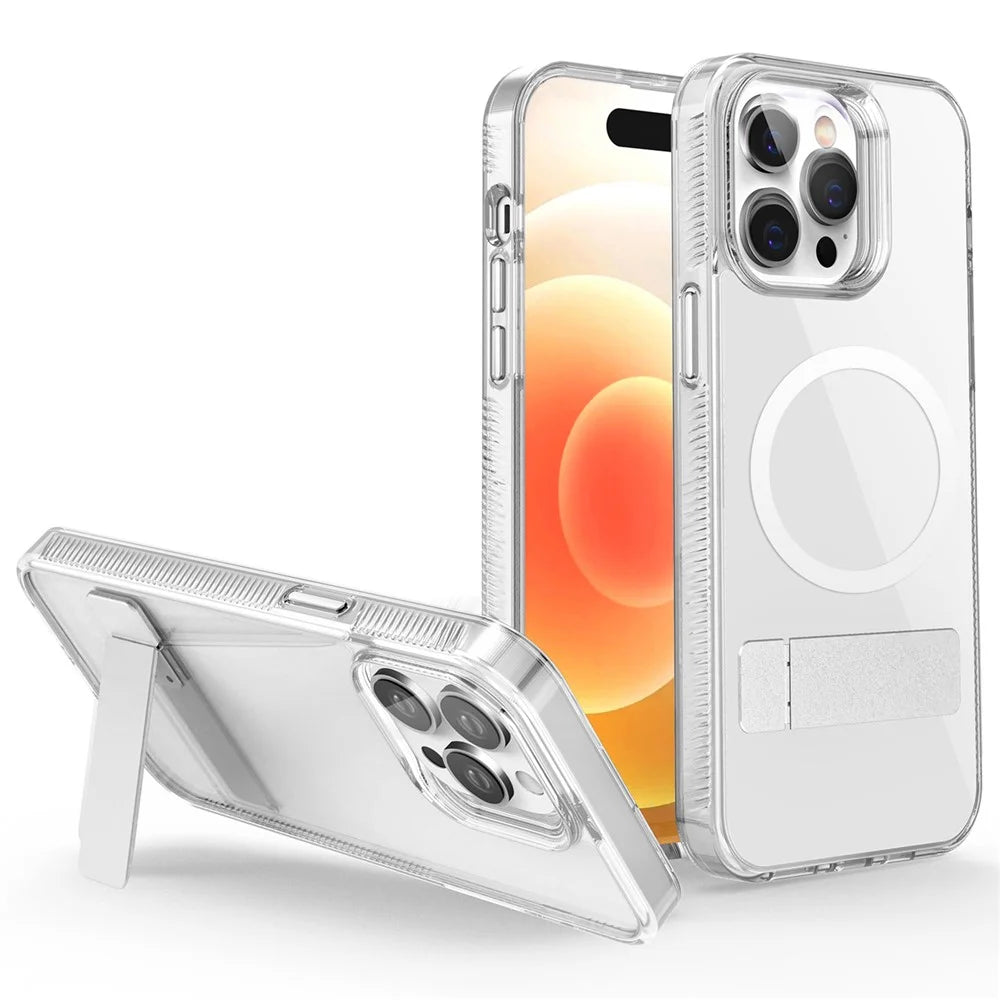 Bulk Purchasing G Style TPU+PC Phone Case for iPhone 15 Pro , Kickstand Cover Compatible with MagSafe - Transparent - 1