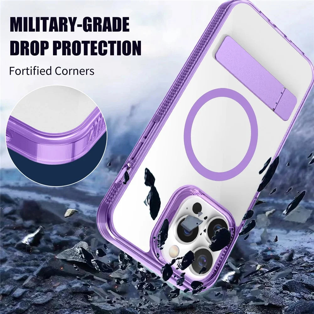 Bulk Purchasing G Style TPU+PC Phone Case for iPhone 15 Pro , Kickstand Cover Compatible with MagSafe - Transparent - 2