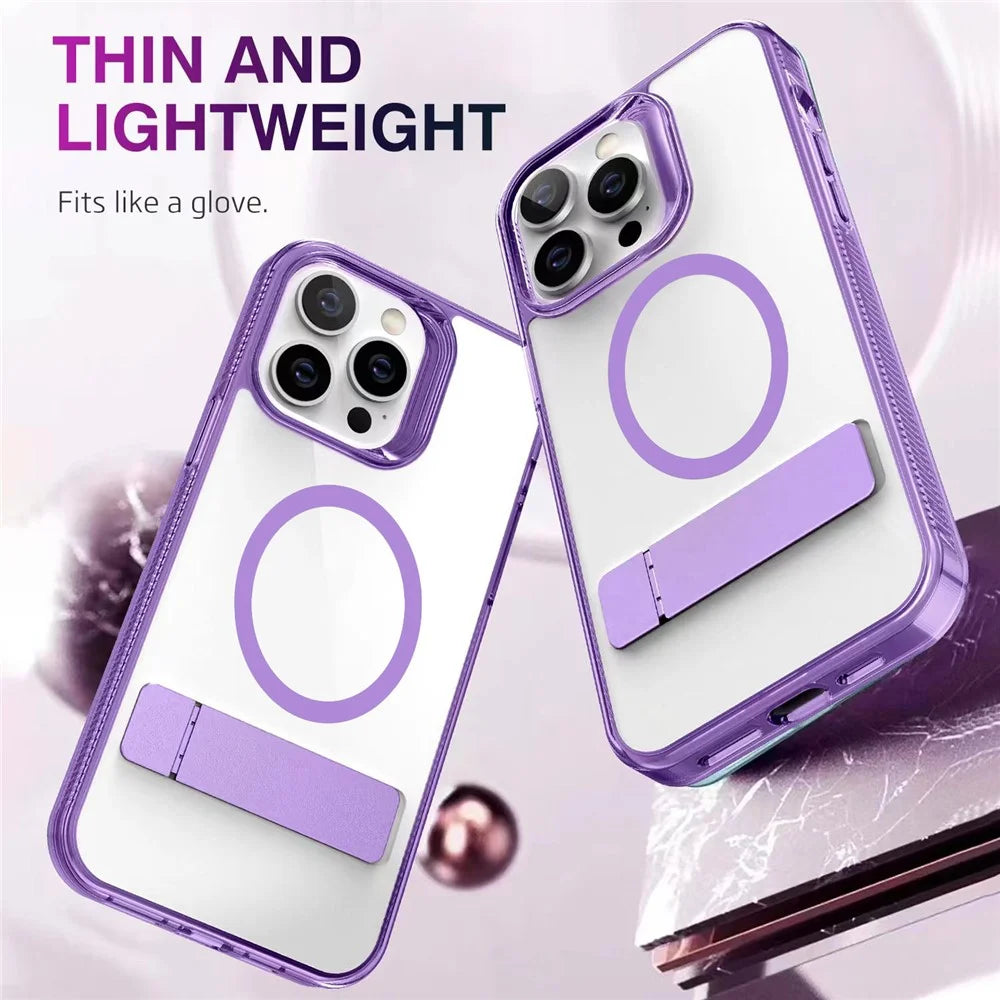 Bulk Purchasing G Style TPU+PC Phone Case for iPhone 15 Pro , Kickstand Cover Compatible with MagSafe - Transparent - 3