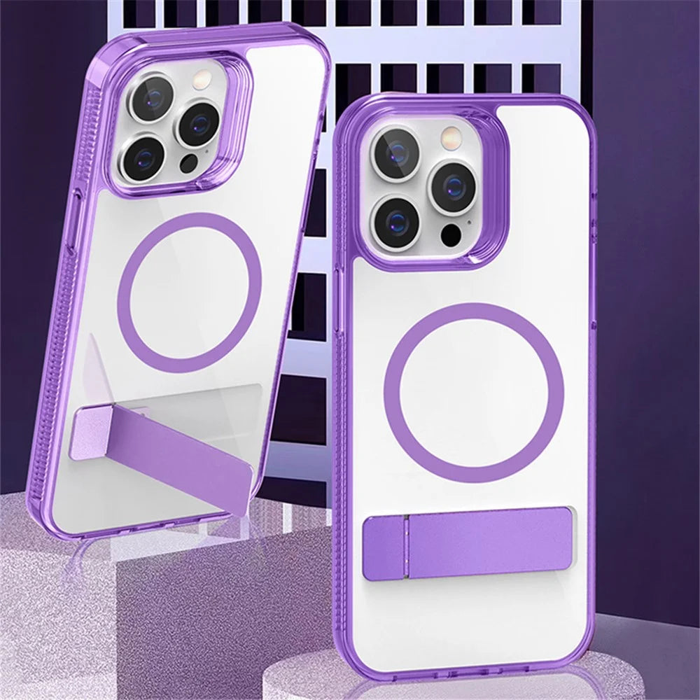 Bulk Purchasing G Style TPU+PC Phone Case for iPhone 15 Pro , Kickstand Cover Compatible with MagSafe - Transparent - 4
