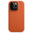MELKCO For iPhone 14 Pro Max Magnetic Protective Case Genuine Cow Leather Coated PC Phone Cover - Orange - 1