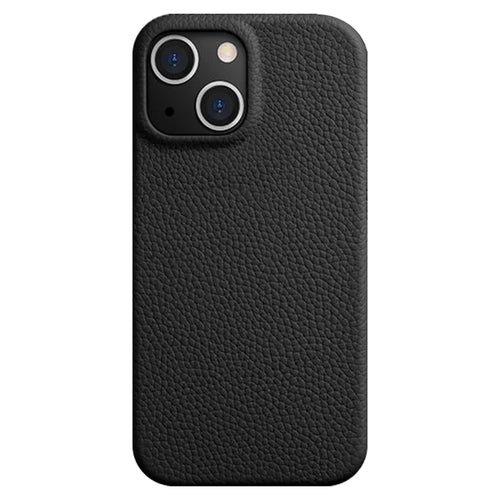 MELKCO For iPhone 14 Anti-drop Case Genuine Cow Leather+PC Phone Cover Compatible with MagSafe - Black - 1
