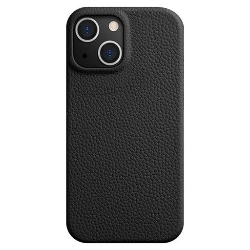 MELKCO For iPhone 14 Anti-drop Case Genuine Cow Leather+PC Phone Cover Compatible with MagSafe - Black - 1