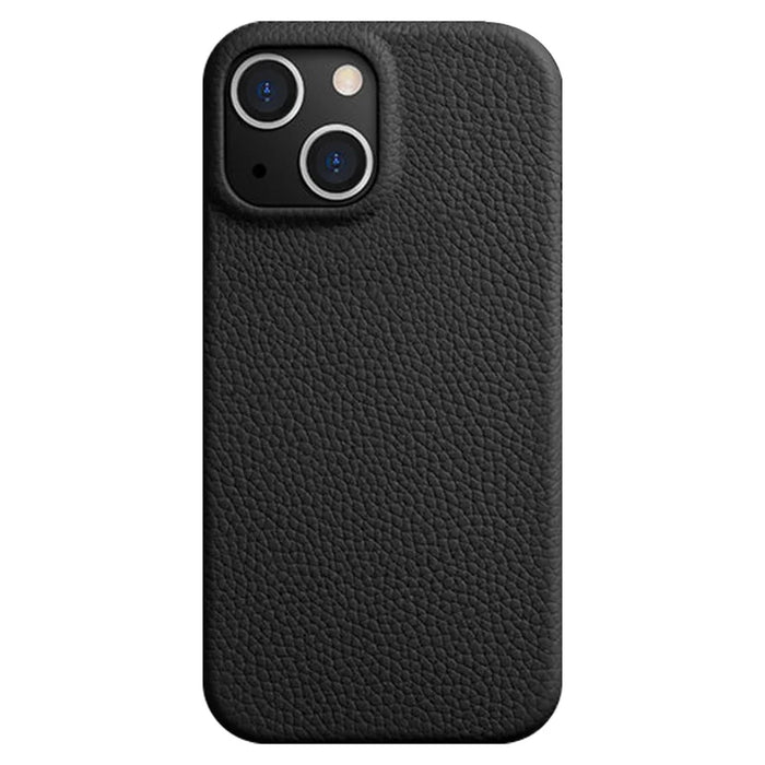 MELKCO For iPhone 14 Anti-drop Case Genuine Cow Leather+PC Phone Cover Compatible with MagSafe - Black - 1