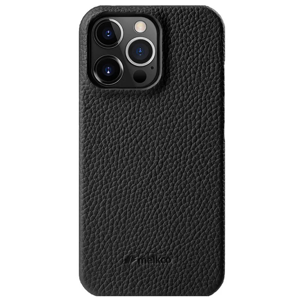 MELKCO For iPhone 13 Pro Max 6.7 inch Large Cutout Phone Case Genuine Cow Leather+PC Cover - Black - 1