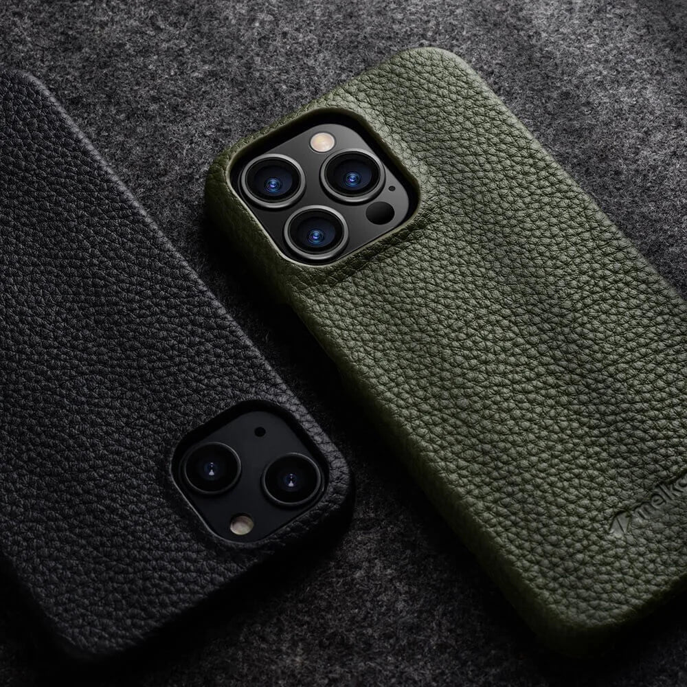 MELKCO For iPhone 13 Pro Max 6.7 inch Large Cutout Phone Case Genuine Cow Leather+PC Cover - Black - 5