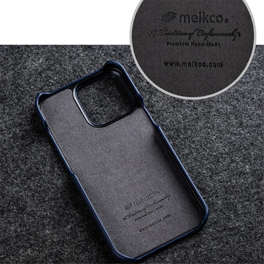 MELKCO For iPhone 13 Pro Max 6.7 inch Large Cutout Phone Case Genuine Cow Leather+PC Cover - Black - 7