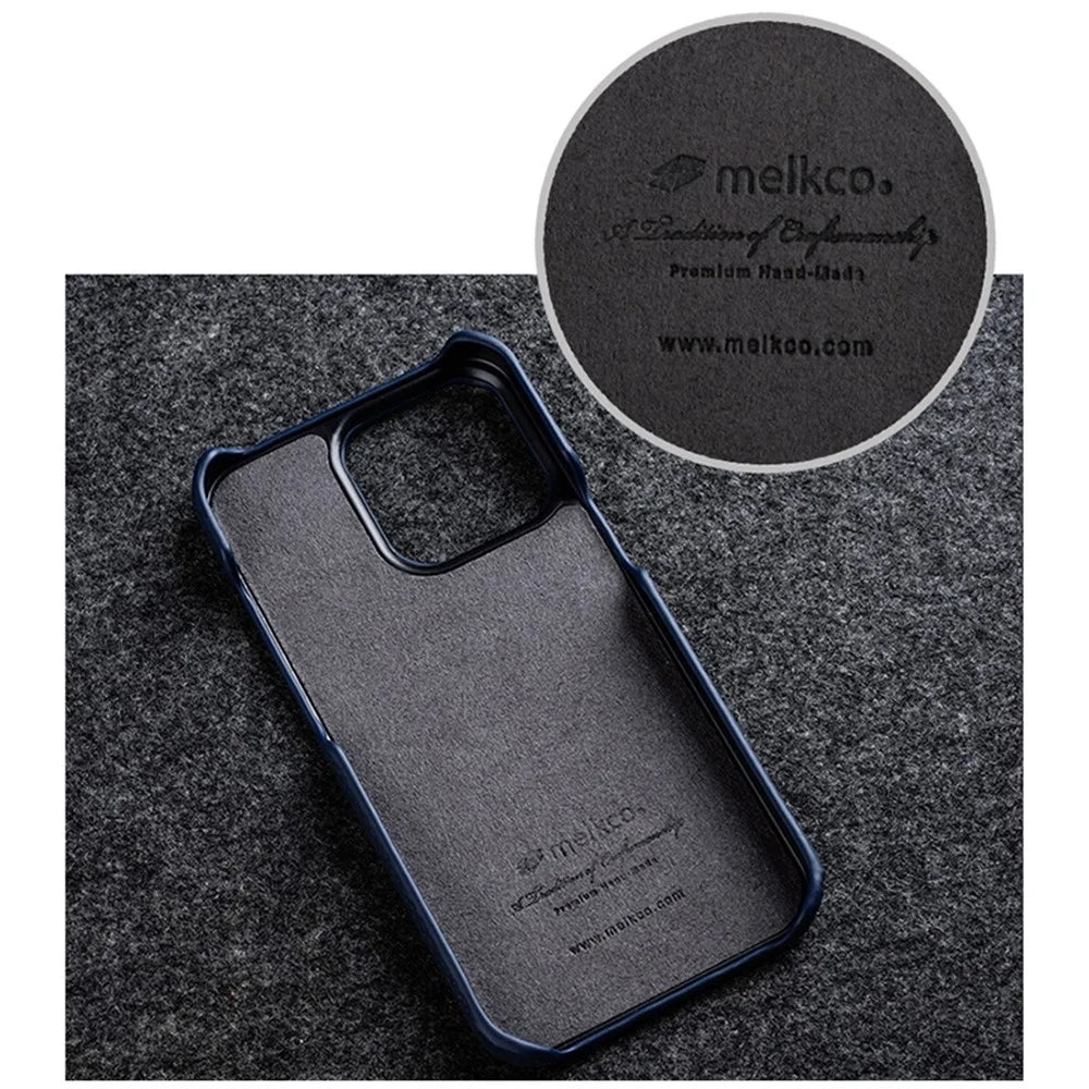 MELKCO For iPhone 13 6.1 inch Large Opening Anti-drop Cover Genuine Cow Leather+PC Phone Case - Dark Blue - 3
