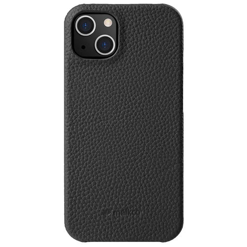 MELKCO For iPhone 13 mini 5.4 inch Protective Case Genuine Cow Leather Coated PC Phone Cover - Black - 1