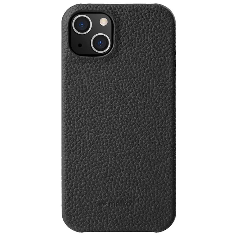 MELKCO For iPhone 13 mini 5.4 inch Protective Case Genuine Cow Leather Coated PC Phone Cover - Black - 1