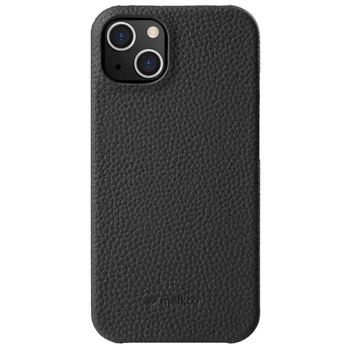 MELKCO For iPhone 13 mini 5.4 inch Protective Case Genuine Cow Leather Coated PC Phone Cover - Black - 1