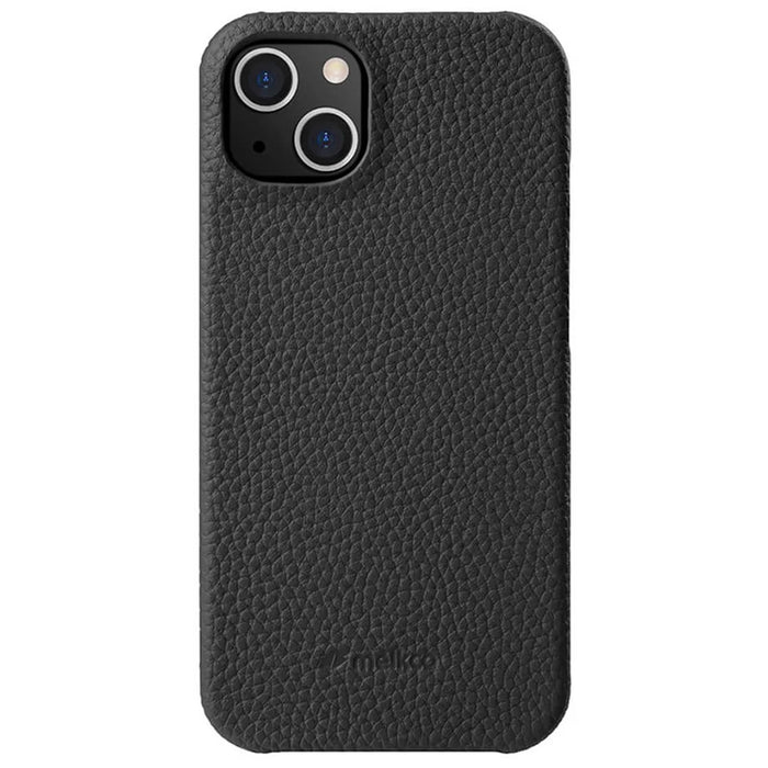 MELKCO For iPhone 13 mini 5.4 inch Protective Case Genuine Cow Leather Coated PC Phone Cover - Black - 1