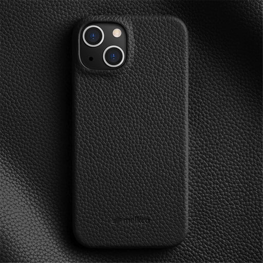 MELKCO For iPhone 13 mini 5.4 inch Protective Case Genuine Cow Leather Coated PC Phone Cover - Black - 2