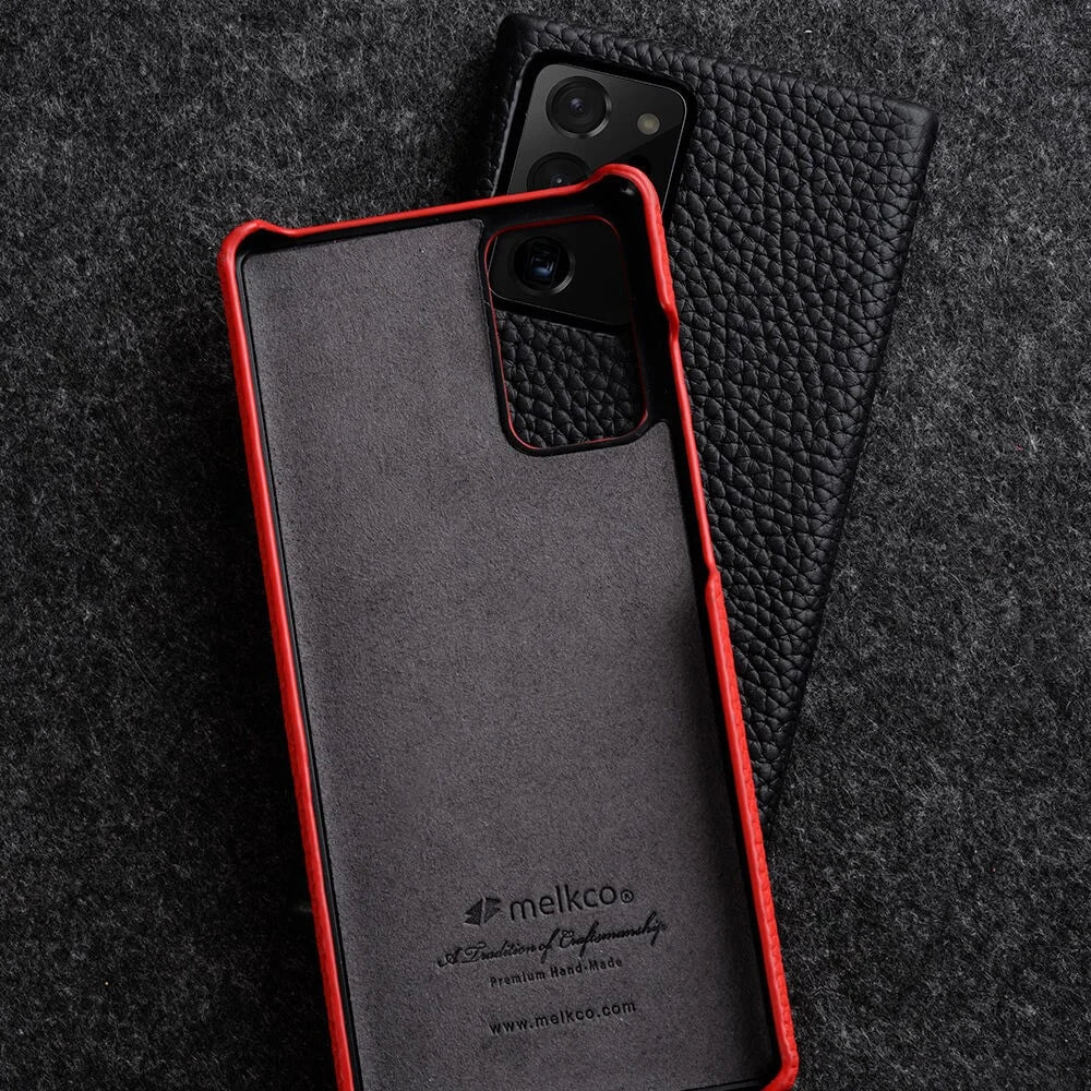 MELKCO Incomplete Cover for Samsung Galaxy S23 Ultra , Genuine Cow Leather Coated PC Phone Shell - Orange - 4