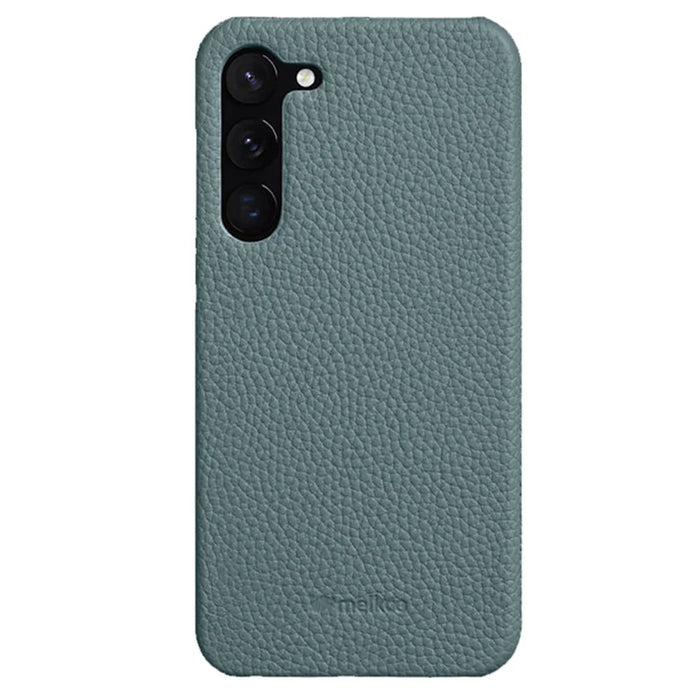 MELKCO For Samsung Galaxy S23+ Back Cover Genuine Cow Leather Coated PC Incomplete Phone Shell - Blue - 1