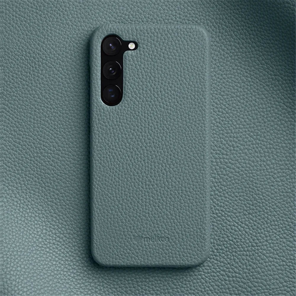 MELKCO For Samsung Galaxy S23+ Back Cover Genuine Cow Leather Coated PC Incomplete Phone Shell - Blue - 2