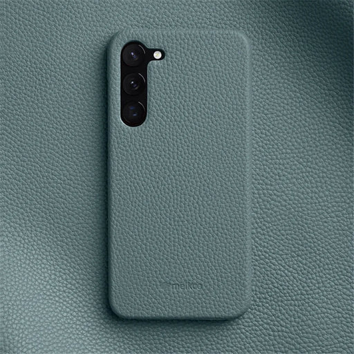 MELKCO For Samsung Galaxy S23+ Back Cover Genuine Cow Leather Coated PC Incomplete Phone Shell - Blue - 2