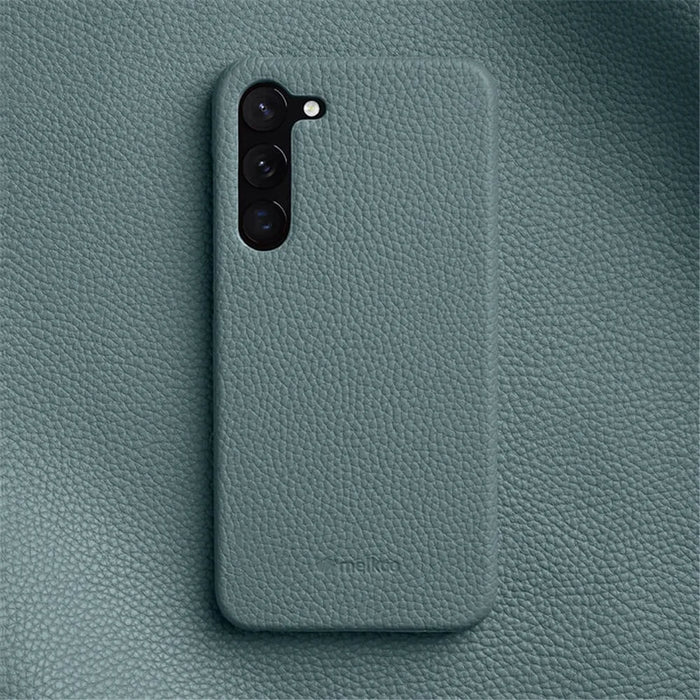 MELKCO For Samsung Galaxy S23+ Back Cover Genuine Cow Leather Coated PC Incomplete Phone Shell - Blue - 2