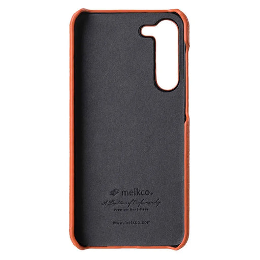 MELKCO For Samsung Galaxy S22 5G Genuine Cow Leather Coated PC Phone Shell Incomplete Cover - Orange - 2