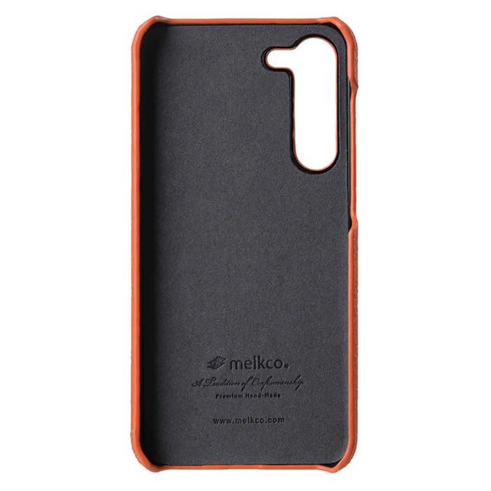 MELKCO For Samsung Galaxy S22 5G Genuine Cow Leather Coated PC Phone Shell Incomplete Cover - Orange - 2