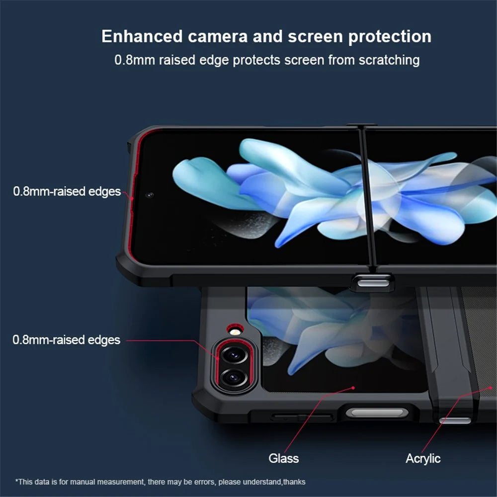 XUNDD For Samsung Galaxy Z Flip5 5G Acrylic+TPU Phone Case with Glass+Protective Bar - Black Laser Texture - 6