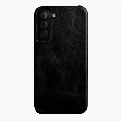 MELKCO For Samsung Galaxy S23 Waxy Genuine Cow Leather Coated PC Case Incomplete Phone Case - Black - 1