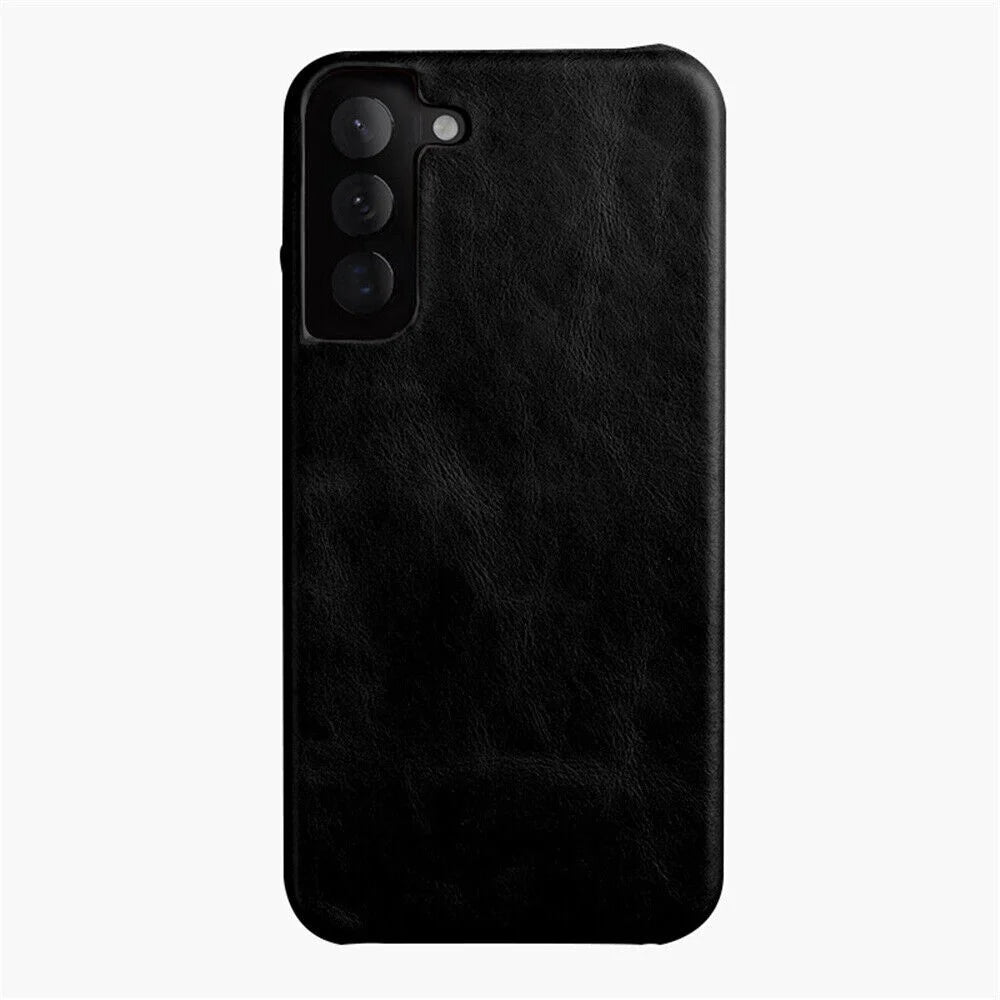 MELKCO For Samsung Galaxy S23 Waxy Genuine Cow Leather Coated PC Case Incomplete Phone Case - Black - 1