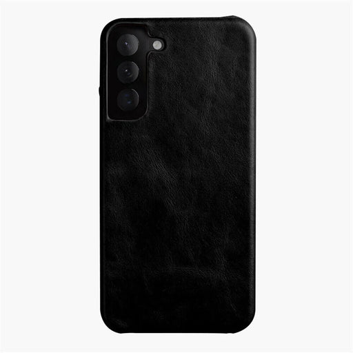 MELKCO For Samsung Galaxy S22+ 5G Phone Cover Incomplete Waxy Genuine Cow Leather Coated PC Back Case - Black - 1