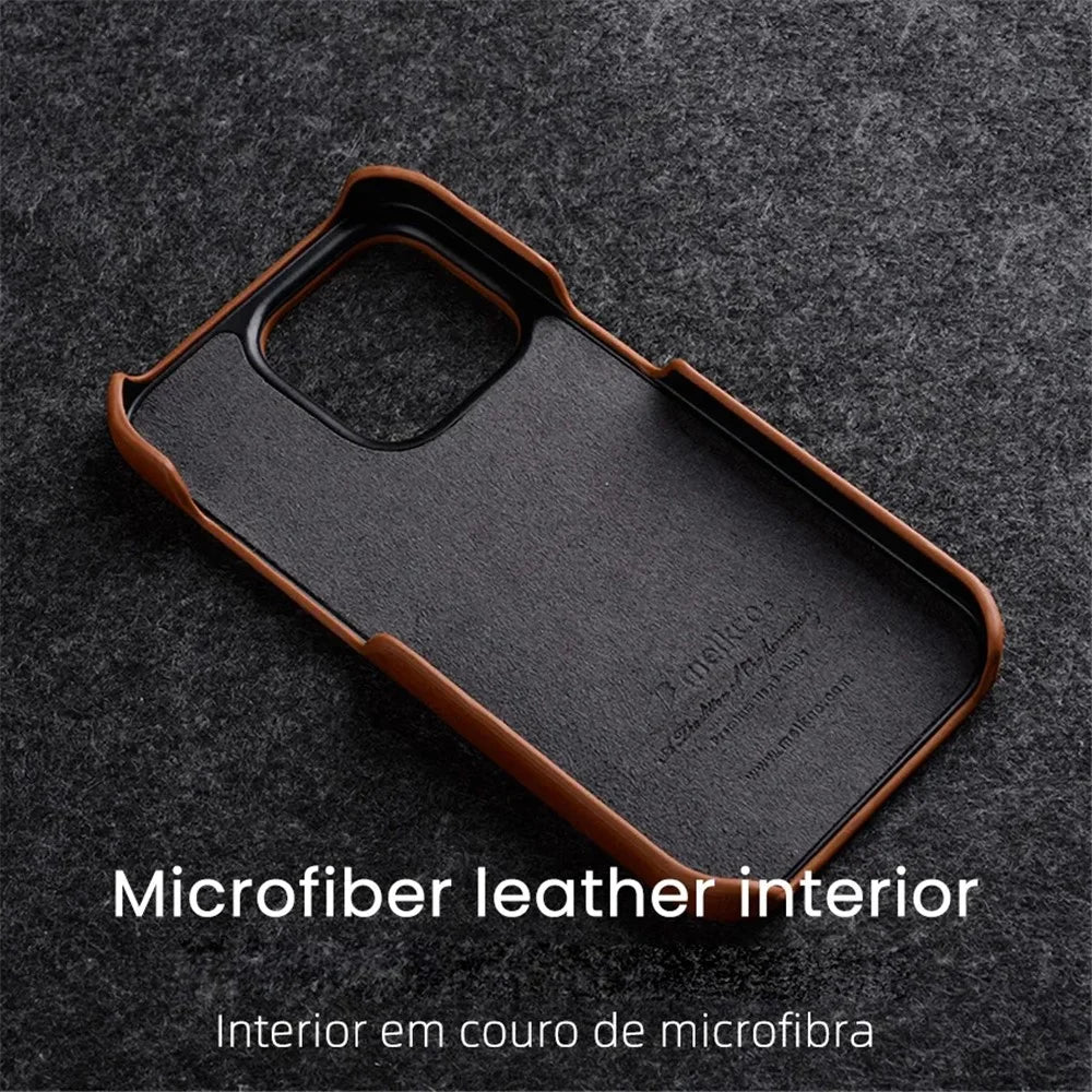 MELKCO For iPhone 14 Pro Incomplete Waxy Genuine Cow Leather Coated PC Case Phone Guard Cover - Brown - 3