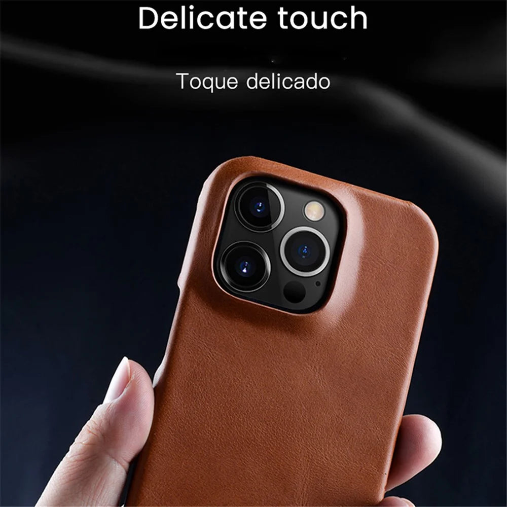 MELKCO For iPhone 14 Pro Incomplete Waxy Genuine Cow Leather Coated PC Case Phone Guard Cover - Brown - 4
