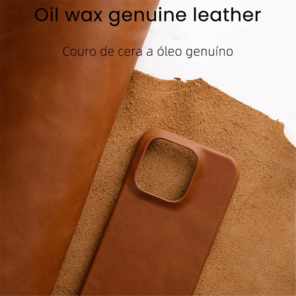 MELKCO For iPhone 14 Pro Incomplete Waxy Genuine Cow Leather Coated PC Case Phone Guard Cover - Brown - 6