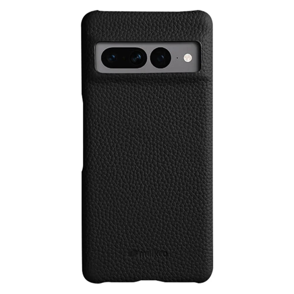 MELKCO Anti-fall Cover for Google Pixel 7 Pro 5G Genuine Cow Leather Coated PC Incomplete Phone Case - Black - 1
