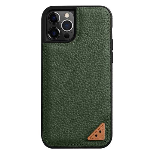 MELKCO Protective Case for iPhone 13 Pro 6.1 inch Genuine Cow Leather+Microfiber Leather+PC Phone Case - Green - 1