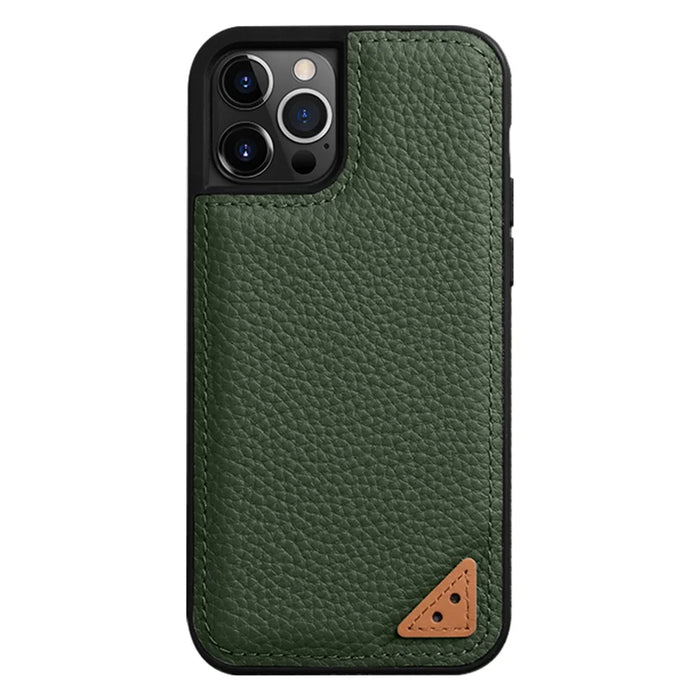 MELKCO Protective Case for iPhone 13 Pro 6.1 inch Genuine Cow Leather+Microfiber Leather+PC Phone Case - Green - 1