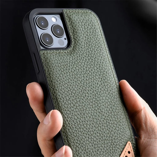 MELKCO Protective Case for iPhone 13 Pro 6.1 inch Genuine Cow Leather+Microfiber Leather+PC Phone Case - Green - 2