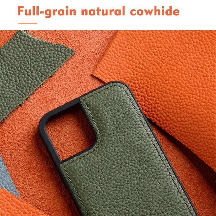 MELKCO For iPhone 13 Pro Max 6.7 inch Shockproof Case Genuine Cow Leather+Microfiber Leather+PC Phone Case - Dark Blue - 5
