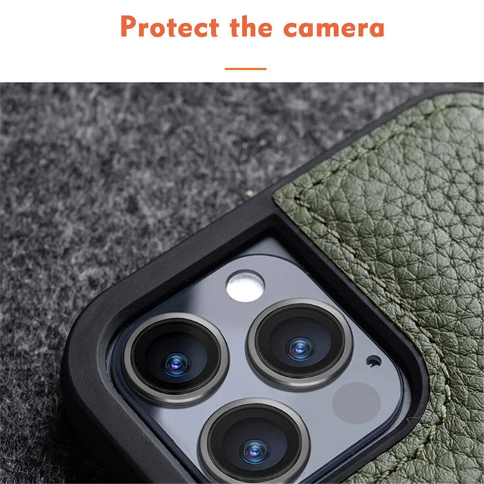 MELKCO For iPhone 13 Pro Max 6.7 inch Shockproof Case Genuine Cow Leather+Microfiber Leather+PC Phone Case - Dark Blue - 6