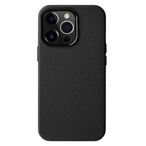 MELKCO For iPhone 13 Pro 6.1 inch Case Genuine Cow Leather+Microfiber Leather+PC Phone Cover with Metal Lens Frame - Black - 1