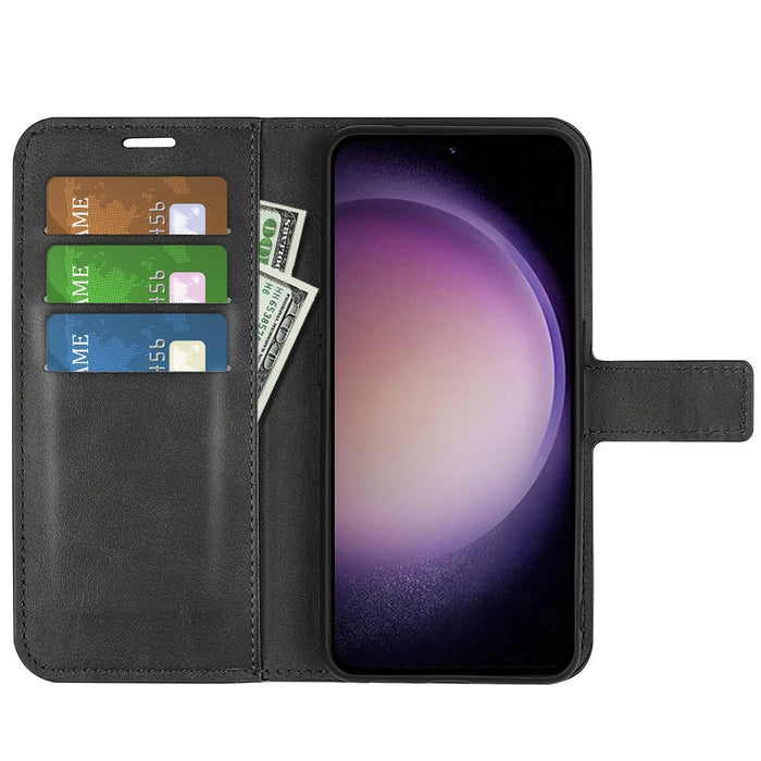 For Samsung Galaxy S23 FE Calf Texture Anti-fall Case PU Leather Wallet Stand Phone Cover - Black - 2