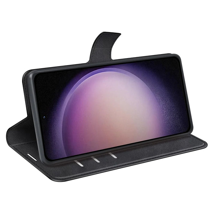 For Samsung Galaxy S23 FE Calf Texture Anti-fall Case PU Leather Wallet Stand Phone Cover - Black - 3