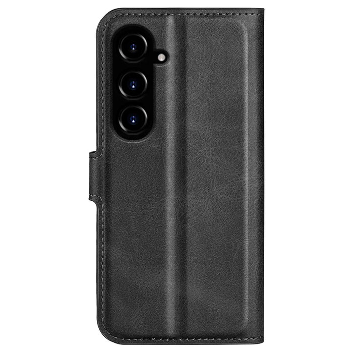 For Samsung Galaxy S23 FE Calf Texture Anti-fall Case PU Leather Wallet Stand Phone Cover - Black - 6