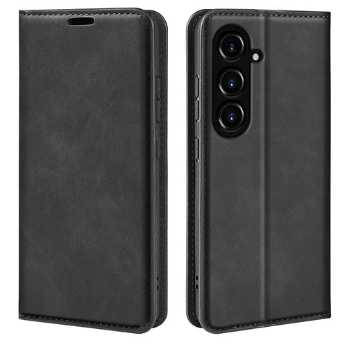 For Samsung Galaxy S23 FE PU Leather Stand Cover Skin-touch Smartphone Wallet Case - Black - 1