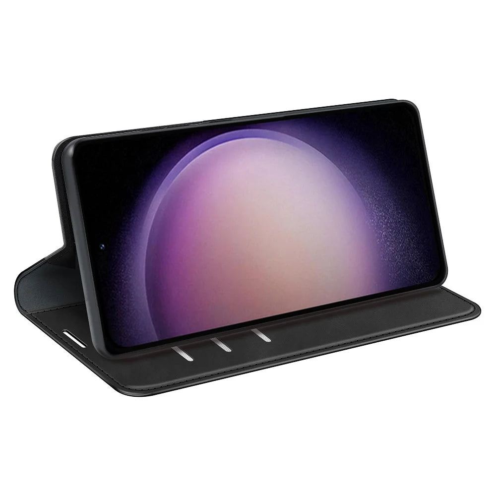 For Samsung Galaxy S23 FE PU Leather Stand Cover Skin-touch Smartphone Wallet Case - Black - 3