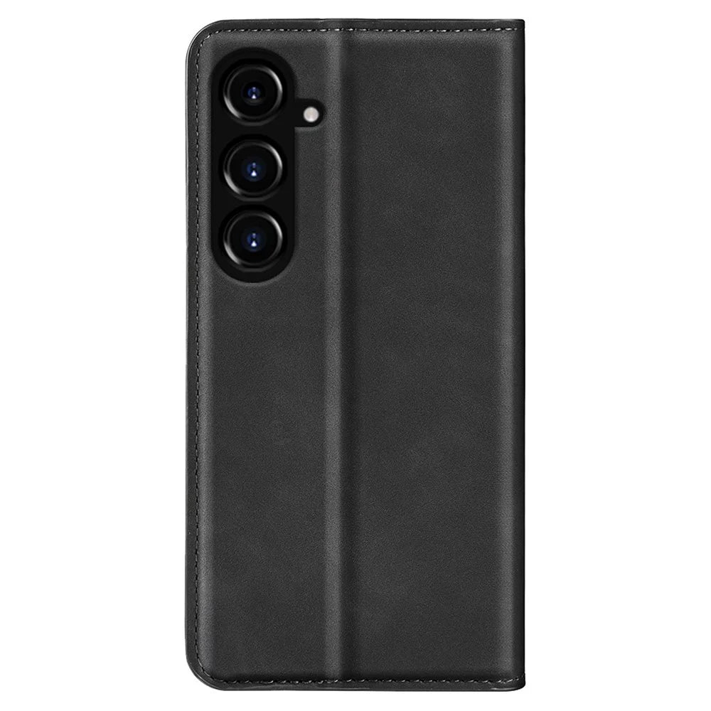 For Samsung Galaxy S23 FE PU Leather Stand Cover Skin-touch Smartphone Wallet Case - Black - 7