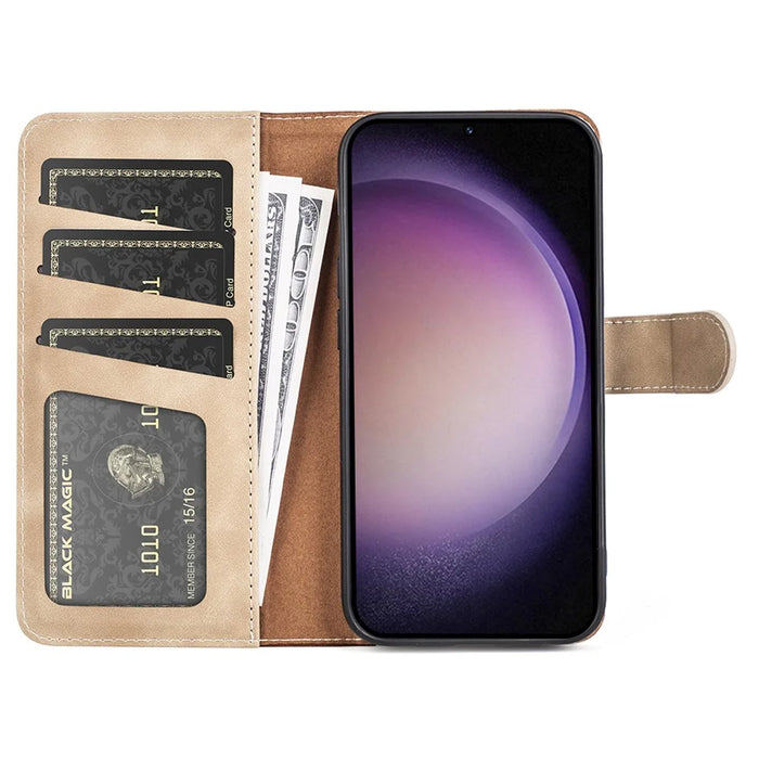 For Samsung Galaxy S23 FE Dual-color Splicing PU Leather Shell Flip Wallet Stand Phone Case - Yellow - 2