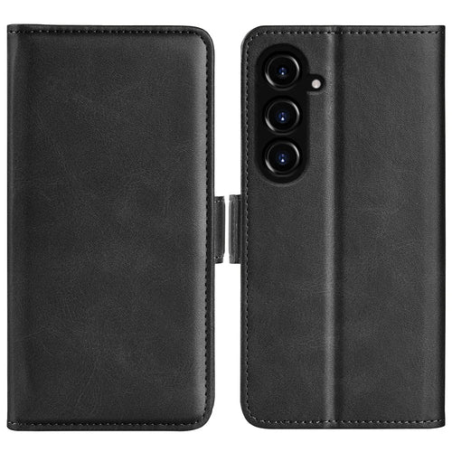 For Samsung Galaxy S23 FE Calf Texture Cover PU Leather Wallet Phone Case with  Stand - Black - 1