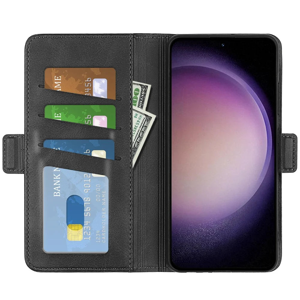 For Samsung Galaxy S23 FE Calf Texture Cover PU Leather Wallet Phone Case with  Stand - Black - 2